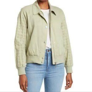 Avec Les Filles Eyelet Sleeve Jacket Large Sea Grass Green New